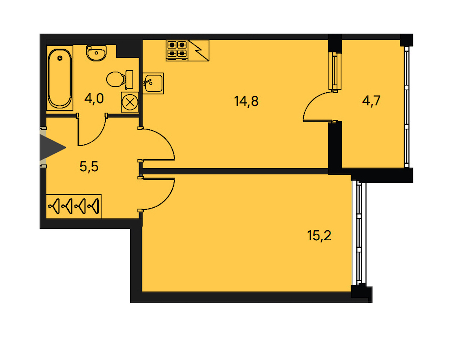 1-комнатная квартира 39.5 м², 1/5 эт., ЖК «ЮгТаун. Олимпийские кварталы»